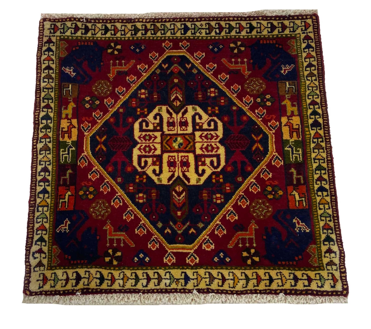 Alternative view of Hand-Knotted Qashqai Persian Rug, 60 × 61 cm, Wool