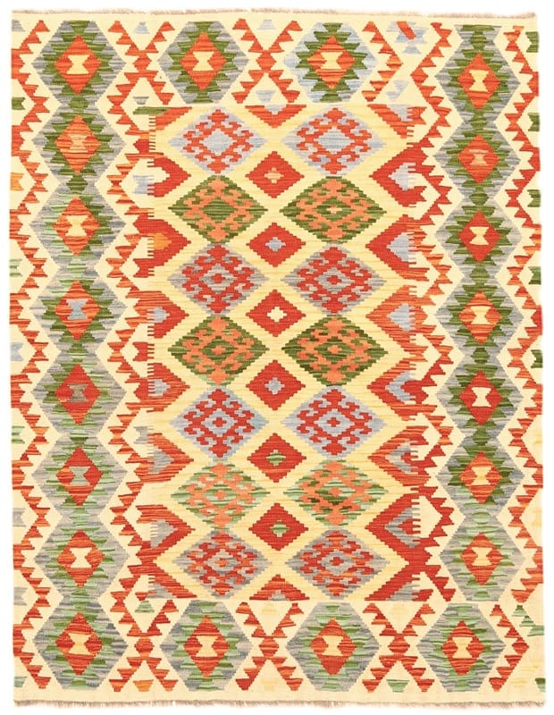Hand-Woven Kilim Afghan Rug, 196 × 152 cm, Wool