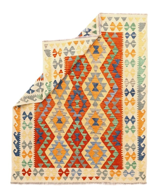 Alternative view of Kilim Afghan Rug 198 × 151 cm in Wool, hand-woven