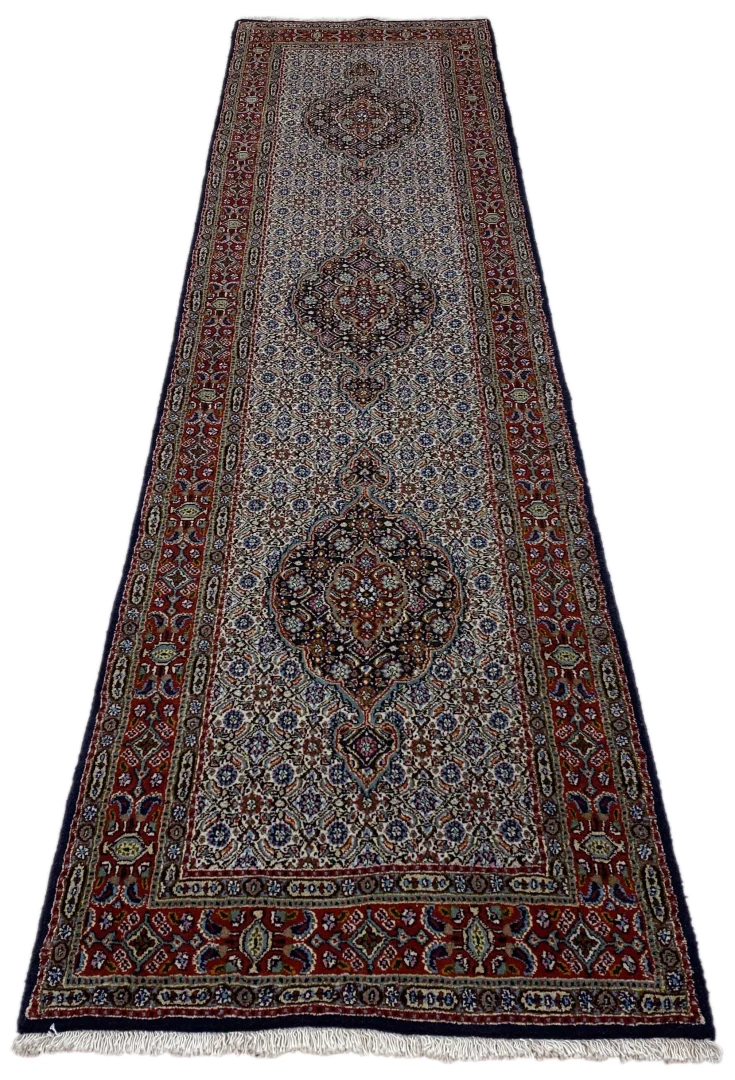 Alternative view of Moud Herati Persian Rug 305 × 79 cm in Wool, hand-knotted