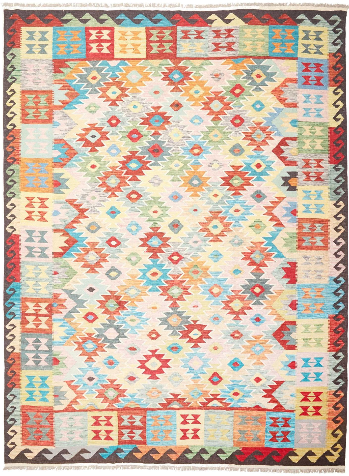 Hand-Woven Kilim Afghan Rug, 256 × 347 cm, Wool