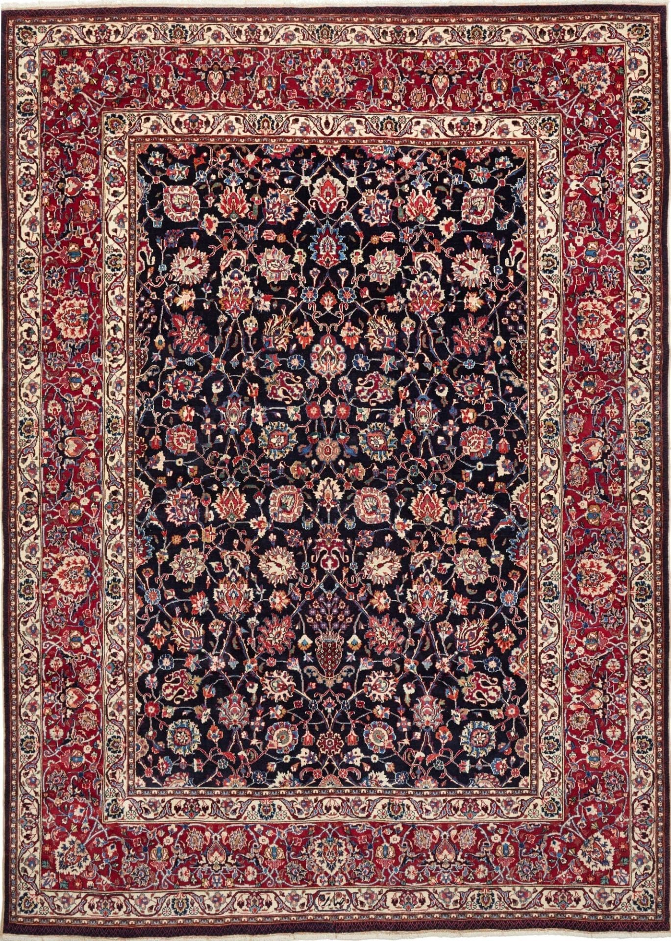 Hand-Knotted Mashhad Persian Rug, 197 × 277 cm, Wool