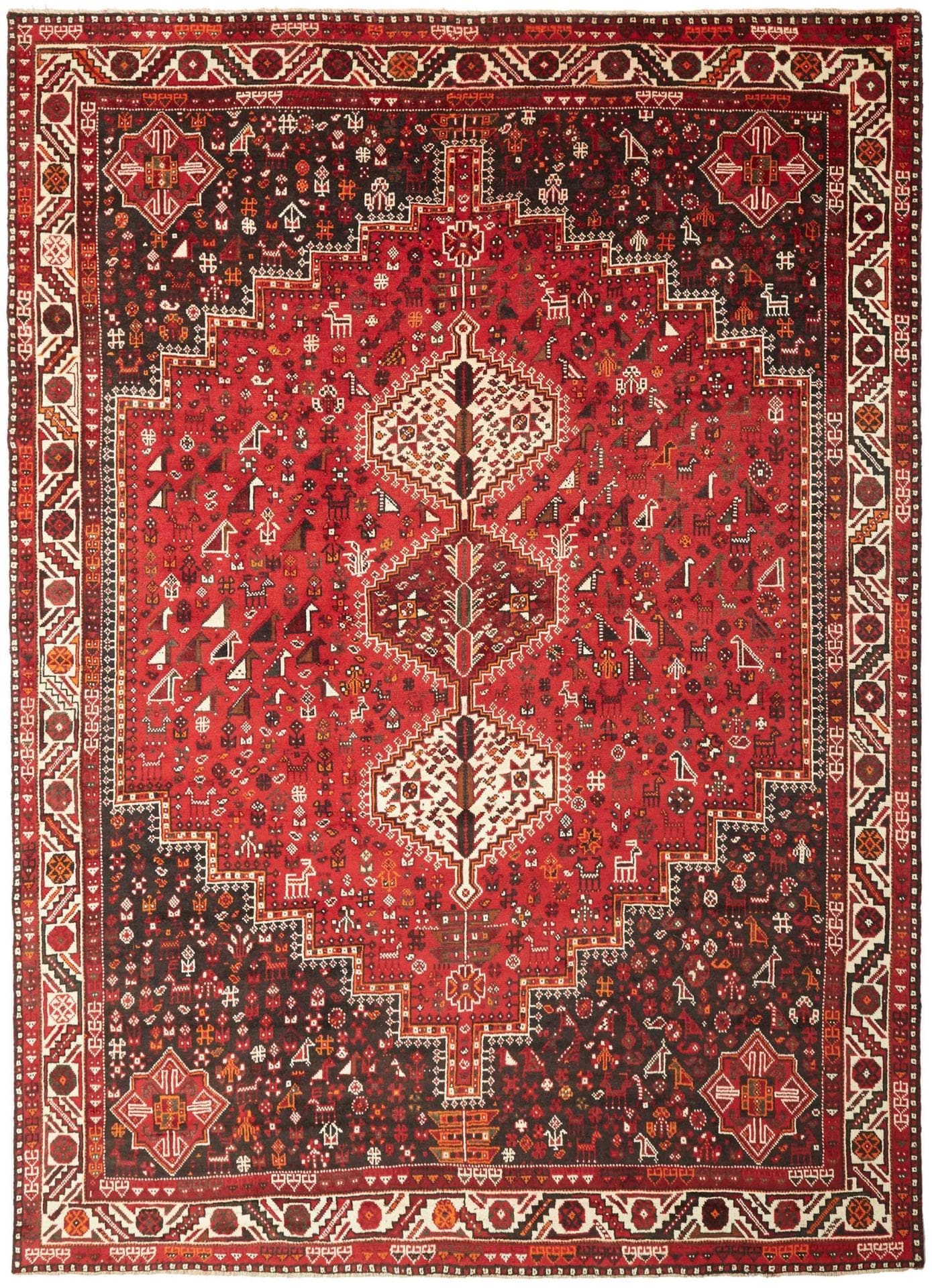 Wool Shiraz Persian Rug 218 × 302 cm, hand-knotted