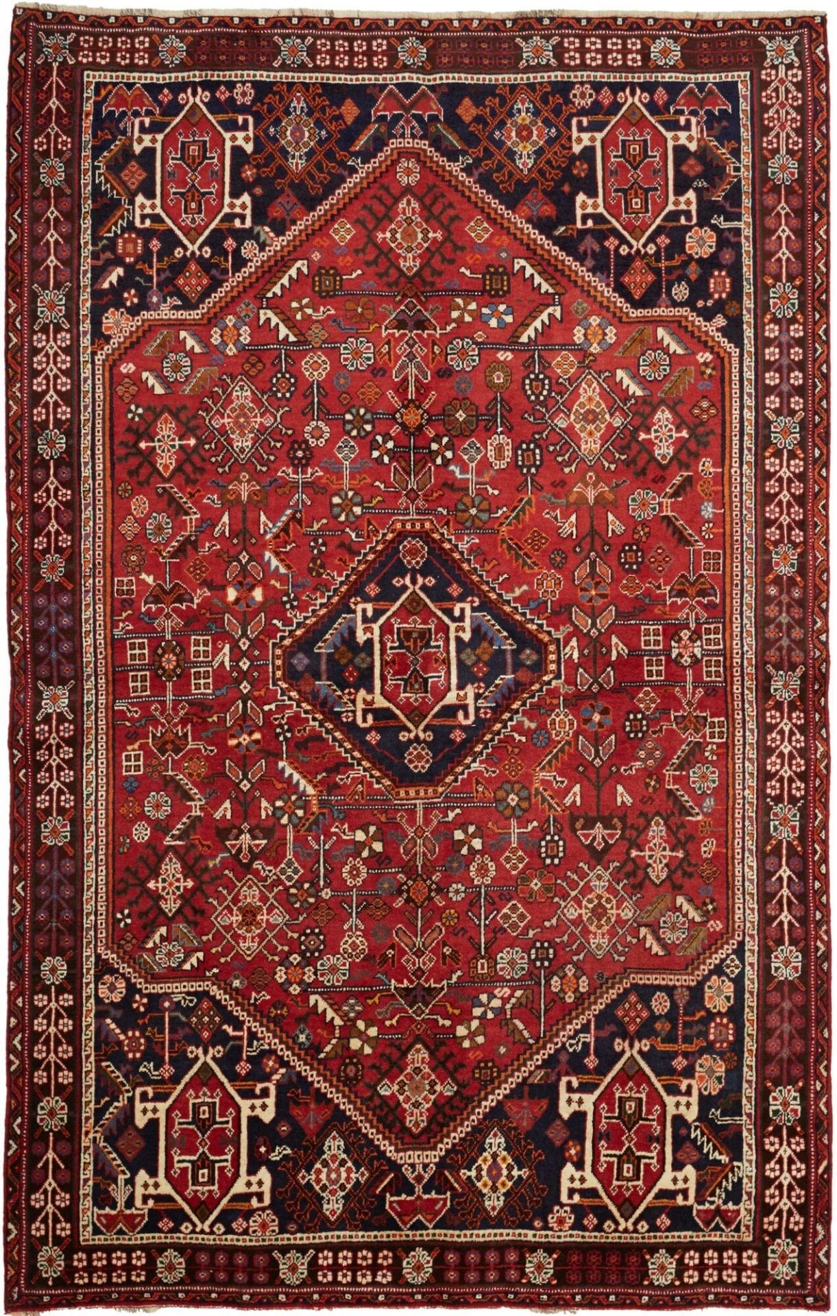 Hand-Knotted Shiraz Persian Rug, 163 × 252 cm, Wool
