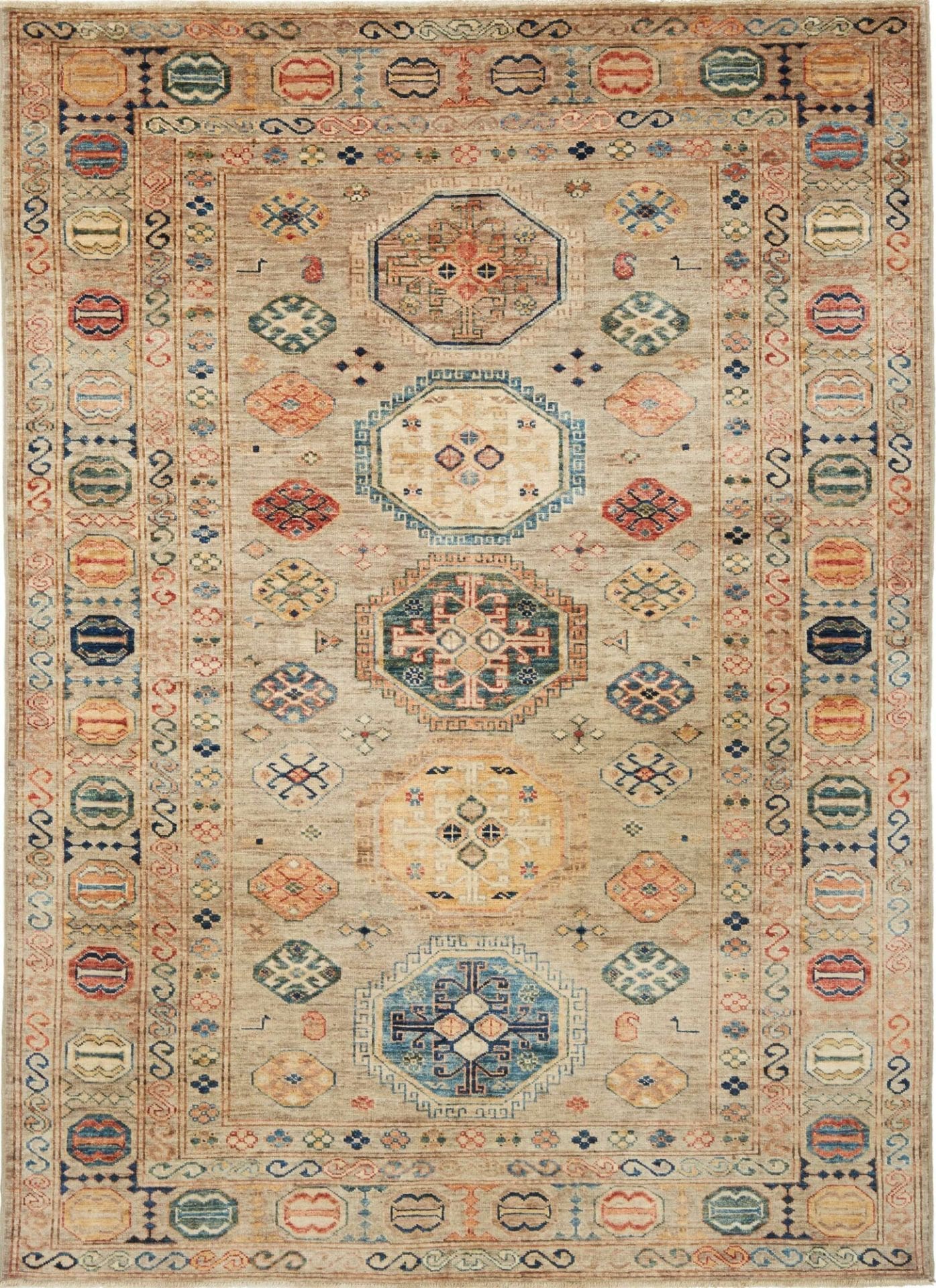 Kazak Pakistani Rug 153 × 209 cm in Wool, hand-knotted