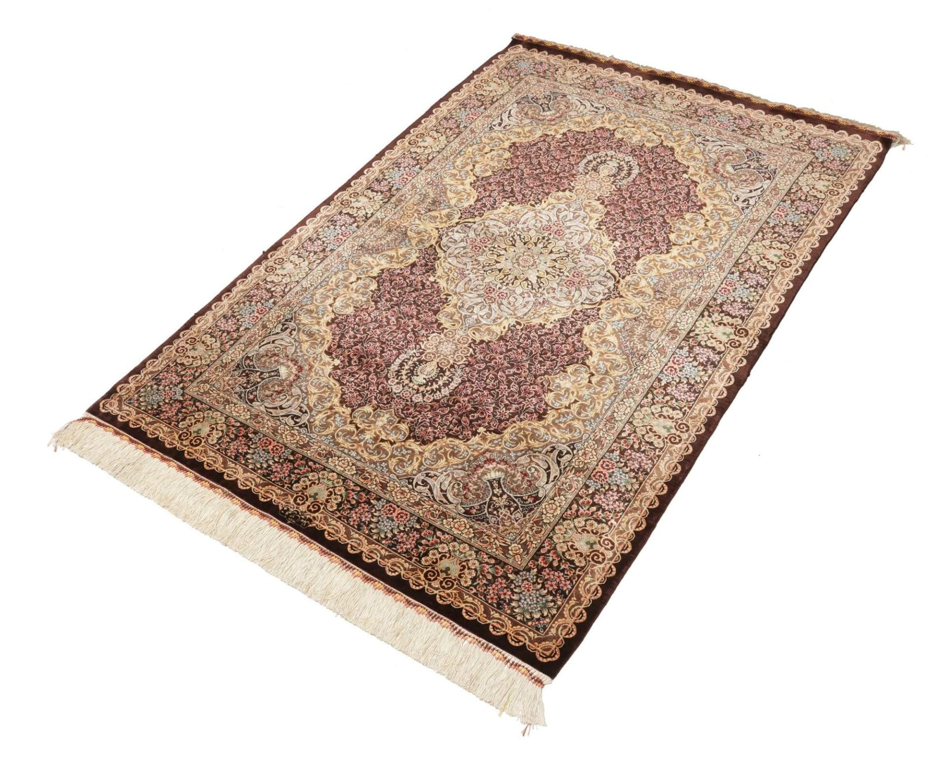 Alternative view of Qom Persian Rug 106 × 148 cm in Silk, hand-knotted