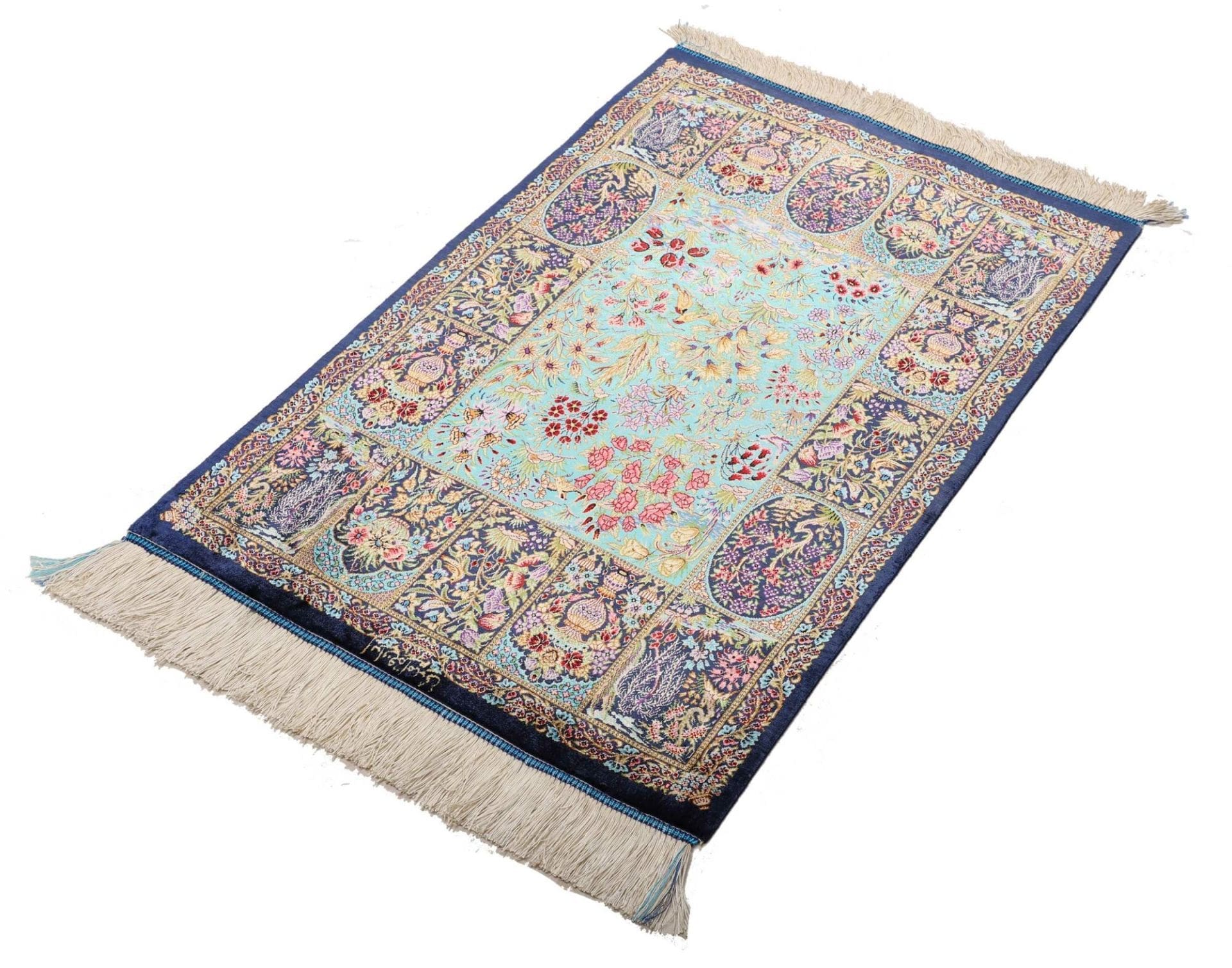 Alternative view of Hand-Knotted Qom Persian Rug, 63 × 91 cm, Silk