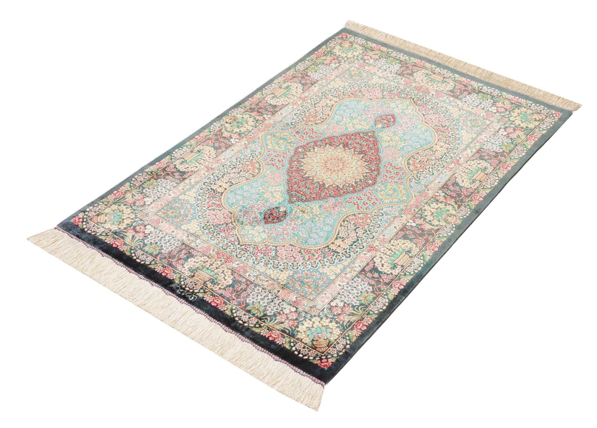 Alternative view of Hand-Knotted Qom Persian Rug, 81 × 117 cm, Silk