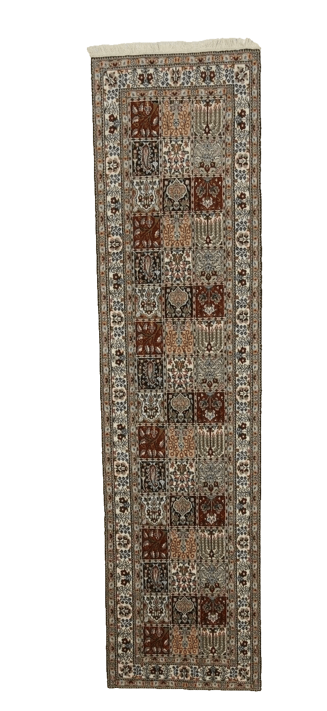 Hand-Knotted Moud Persian Rug, 296 × 77 cm, Wool & Silk