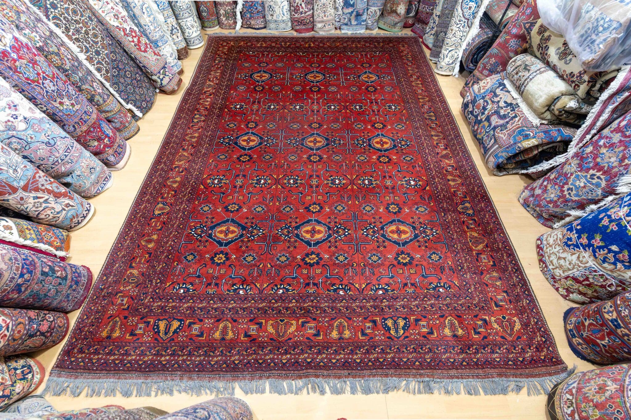Alternative view of Hand-Knotted Afghan Rug, 348 × 252 cm, Wool