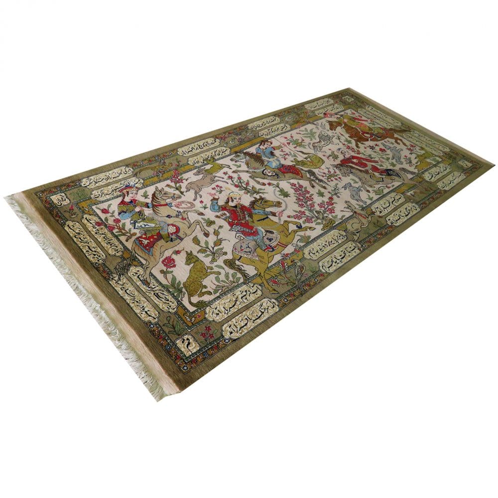 Alternative view of Qom Persian Rug 100 × 200 cm in Wool & Silk, hand-knotted