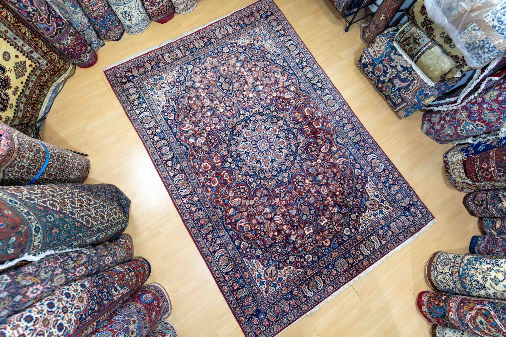 Alternative view of Hand-Knotted Mashhad Persian Rug, 296 × 203 cm, Wool