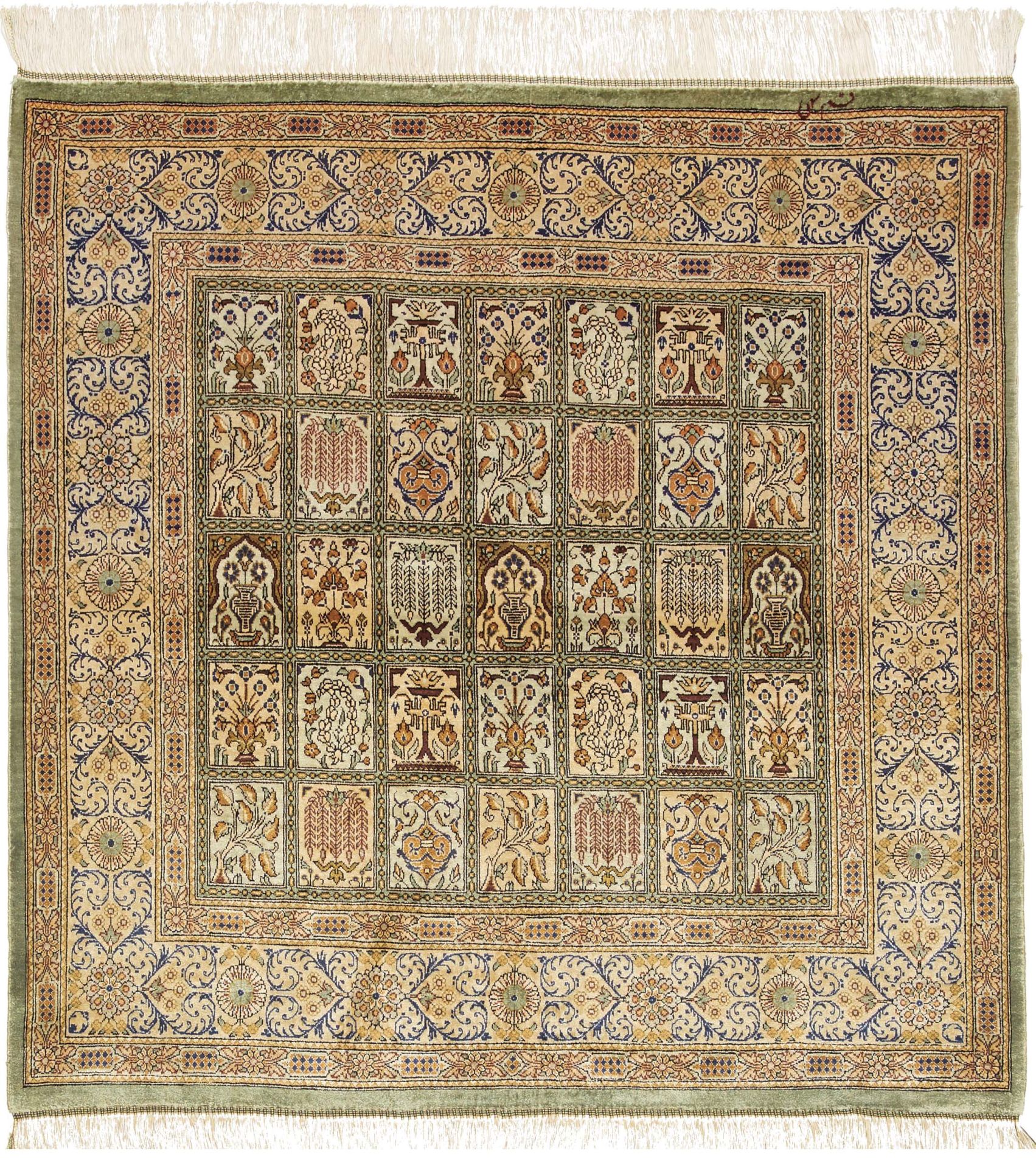 Alternative view of Qom Persian Rug 96 × 96 cm in Silk, hand-knotted