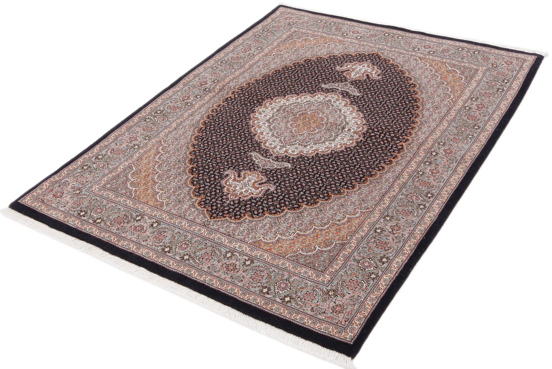 Alternative view of Wool & Silk Tabriz Persian Rug 105 × 153 cm, hand-knotted
