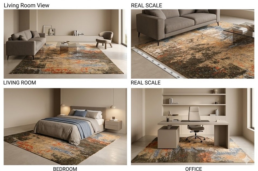 Alternative view of Hand-Knotted Indian Rug, 304 × 252 cm, Wool