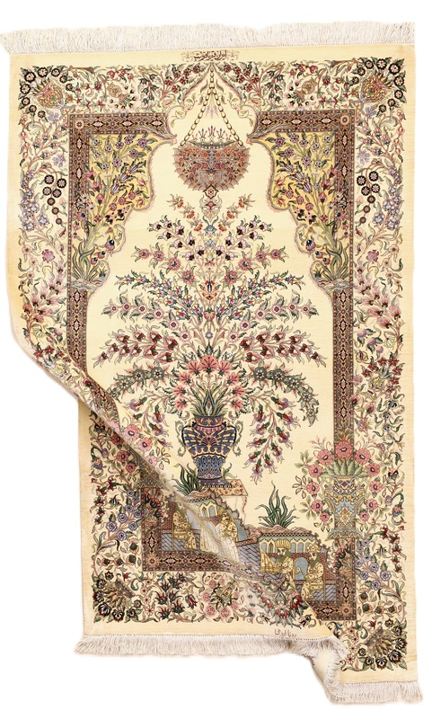 Alternative view of Qom Persian Rug 157 × 101 cm in Silk, hand-knotted