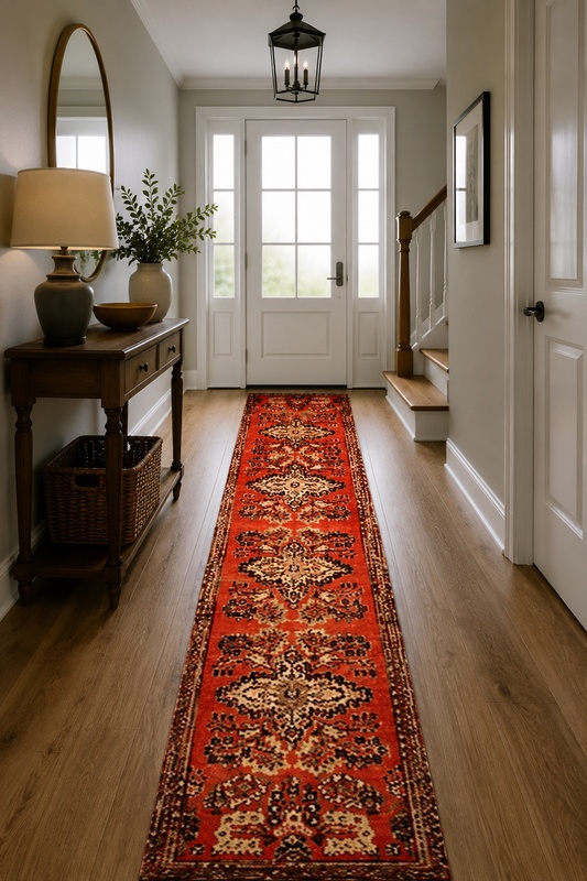 Alternative view of Wool Hamadan Persian Rug 419 × 85 cm, hand-knotted