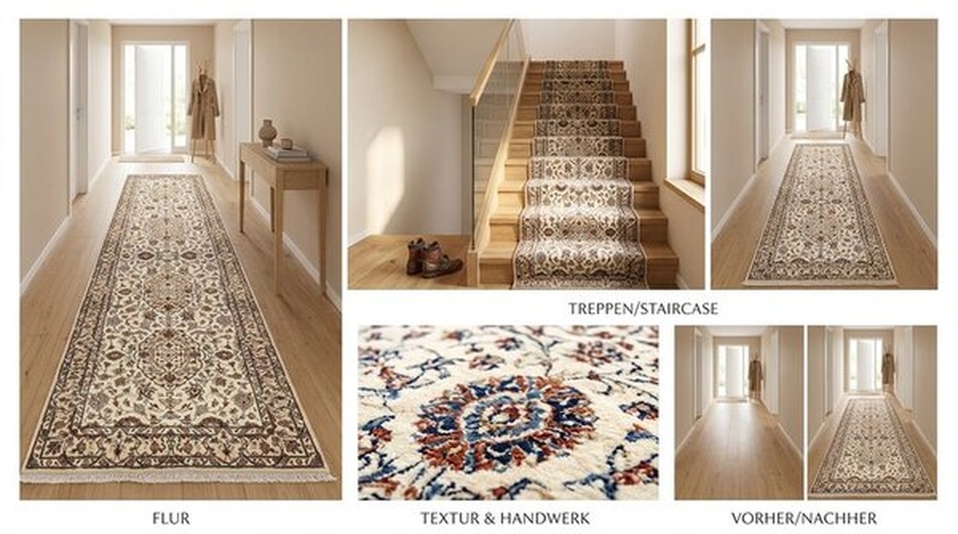 Alternative view of Wool Kashan Persian Rug 400 × 100 cm, hand-knotted