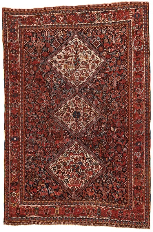 Alternative view of Antique Qashqai Persian Rug 237 × 157 cm, Wool