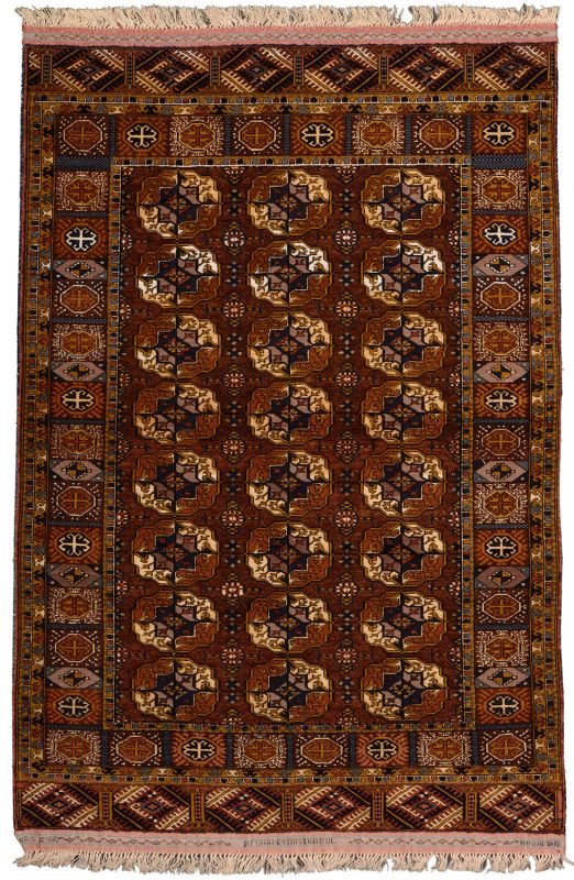 Hand-Knotted Turkmen Afghan Rug, 114 × 169 cm, Wool & Silk