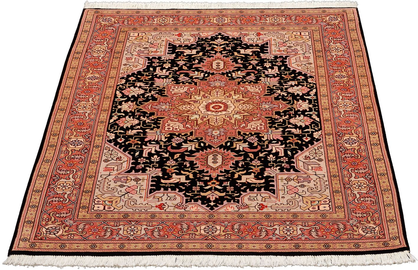 Alternative view of Wool & Silk Tabriz Persian Rug 103 × 153 cm, hand-knotted