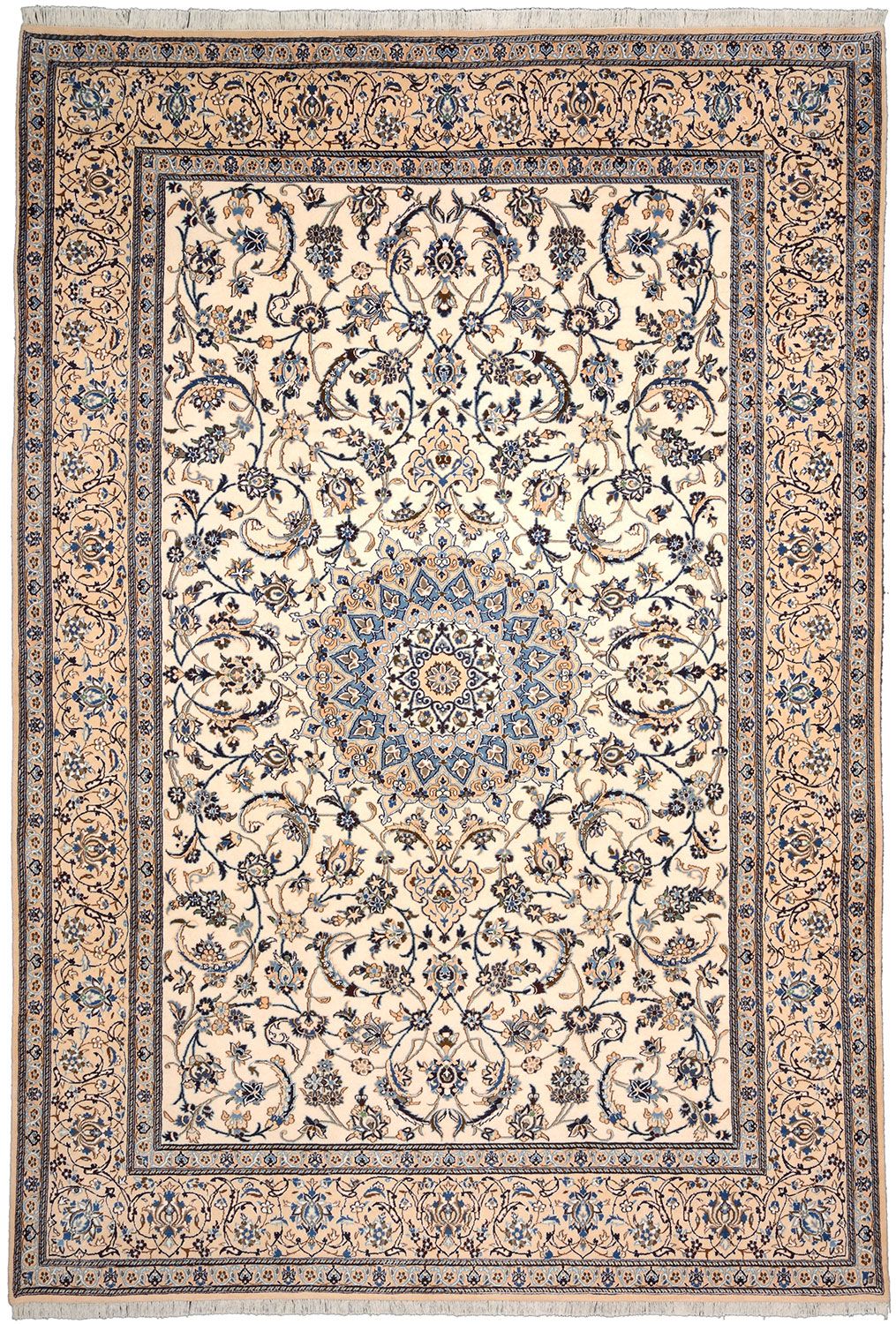 Nain Persian Rug 242 × 363 cm in Wool & Silk, hand-knotted