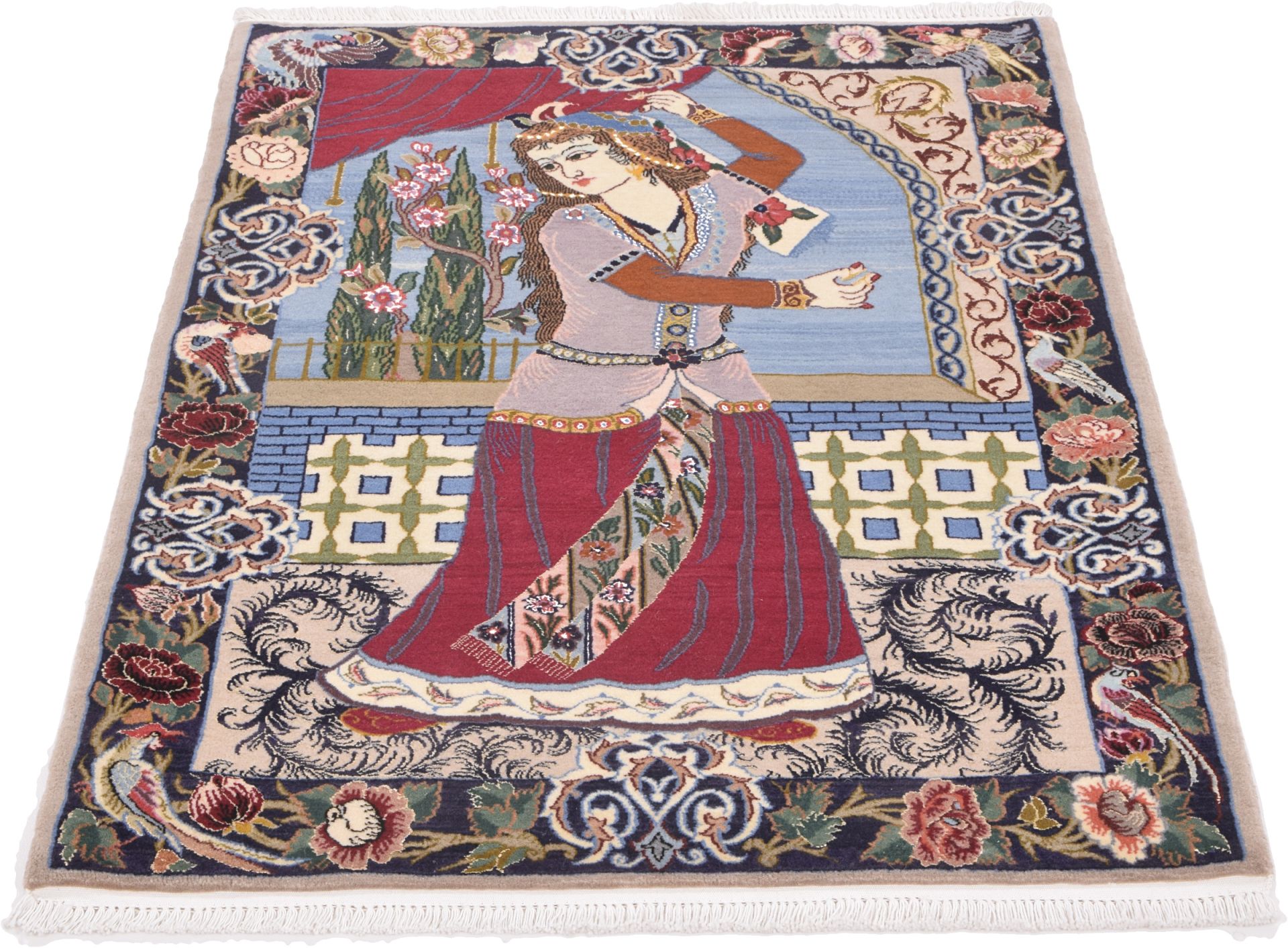Alternative view of Hand-Knotted Isfahan Persian Rug, 73 × 103 cm, Wool & Silk