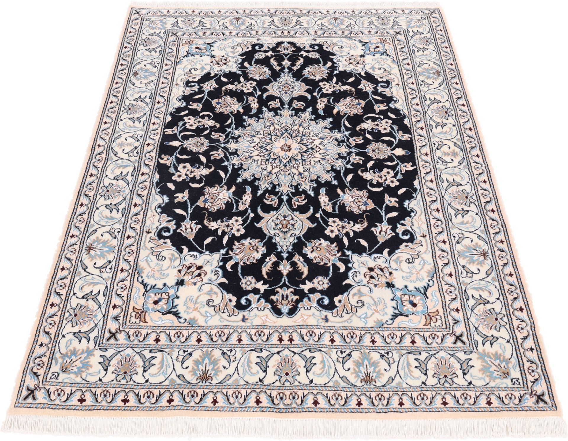 Alternative view of Nain Persian Rug 147 × 208 cm in Wool & Silk, hand-knotted