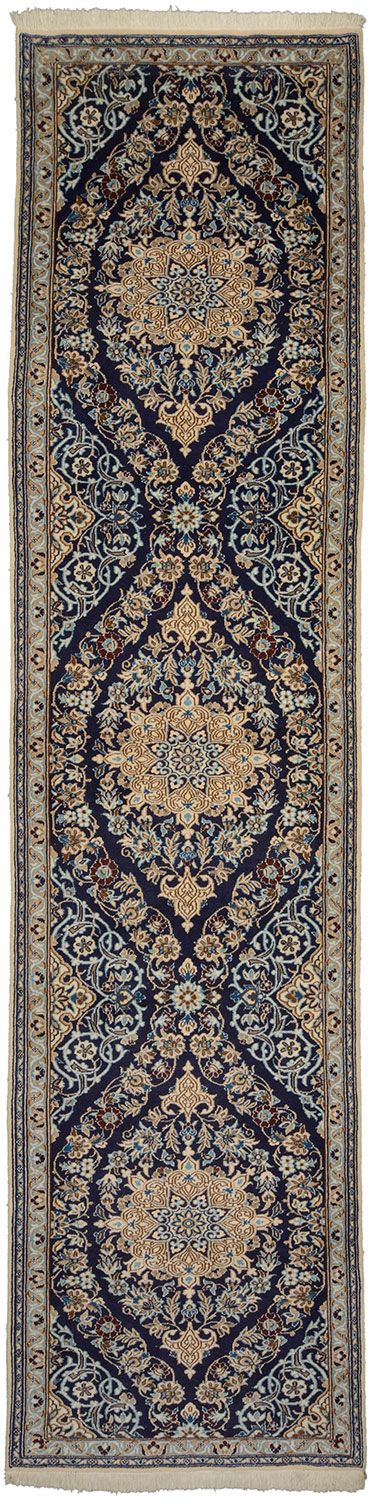 Hand-Knotted Nain Persian Rug, 96 × 390 cm, Wool & Silk
