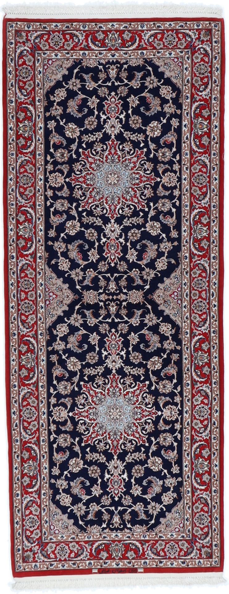 Isfahan Persian Rug 85 × 217 cm in Wool & Silk, hand-knotted