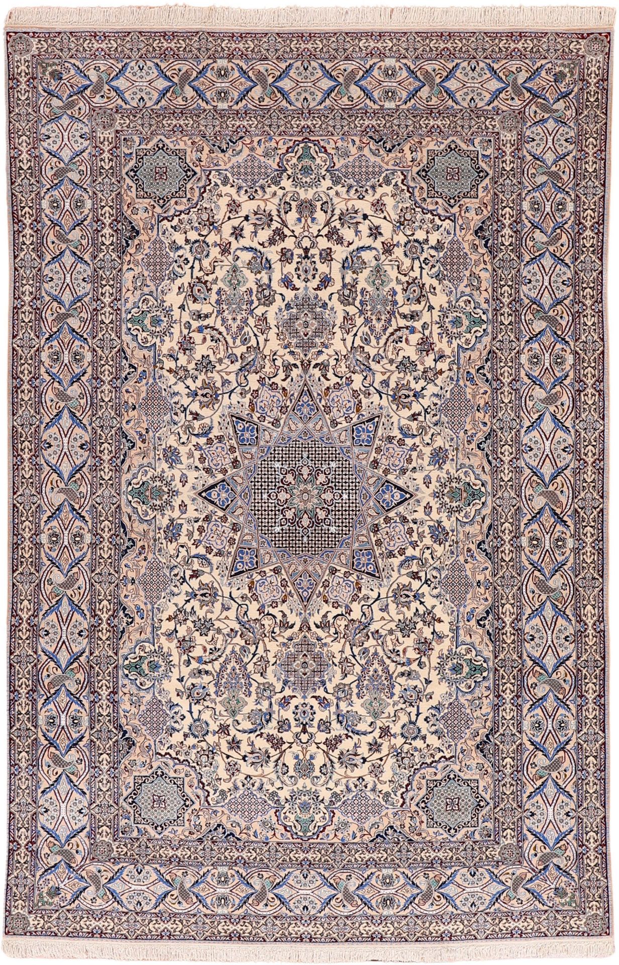 Wool & Silk Nain Persian Rug 200 × 303 cm, hand-knotted