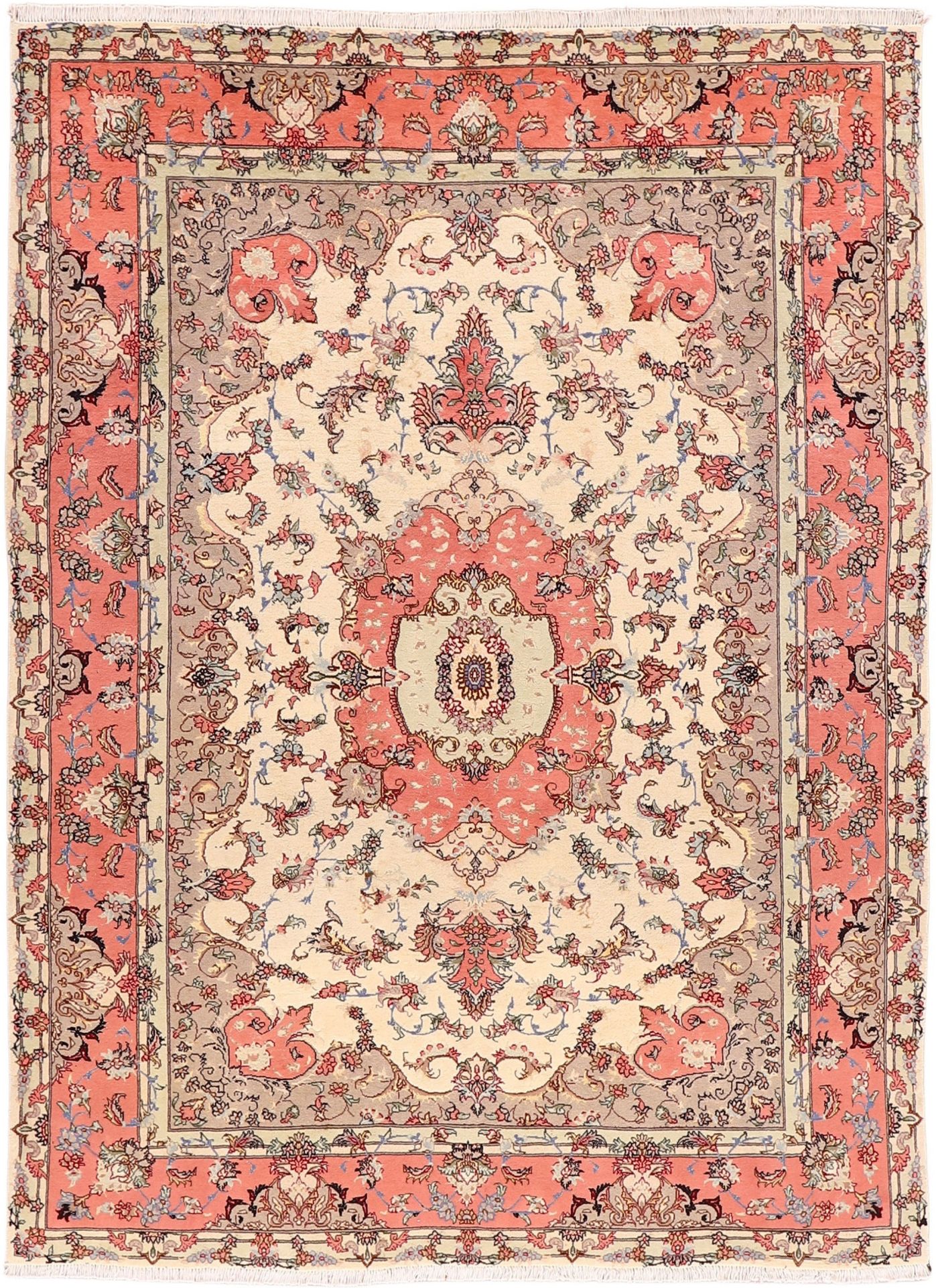 Hand-Knotted Tabriz Persian Rug, 195 × 270 cm, Wool & Silk