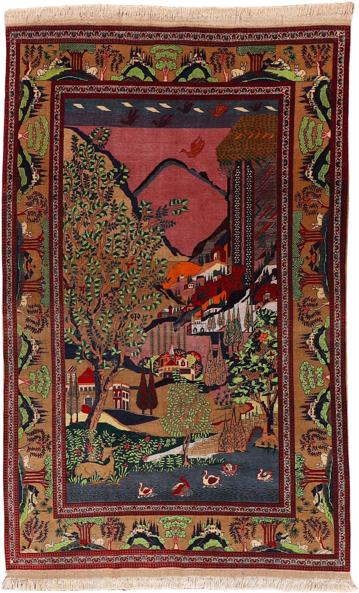 Hand-Knotted Kashan Persian Rug, 130 × 202 cm, Wool