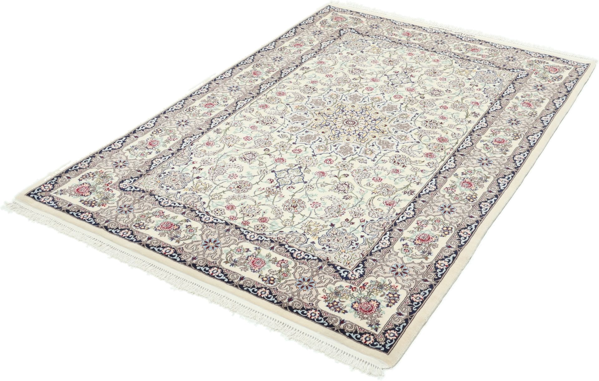 Isfahan Persian Rug 113 × 173 cm in Wool & Silk, hand-knotted - Image 3