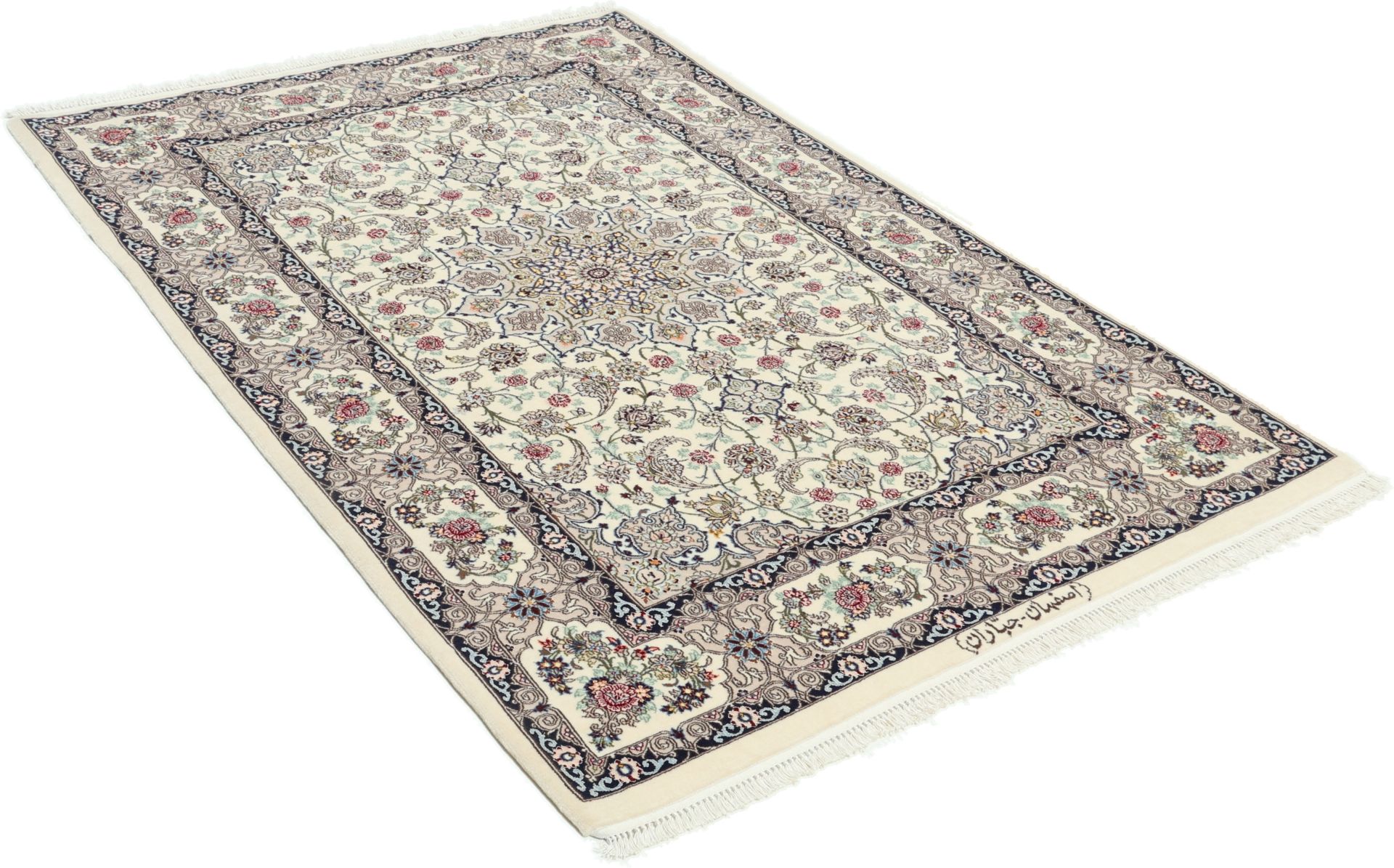 Isfahan Persian Rug 113 × 173 cm in Wool & Silk, hand-knotted - Image 4