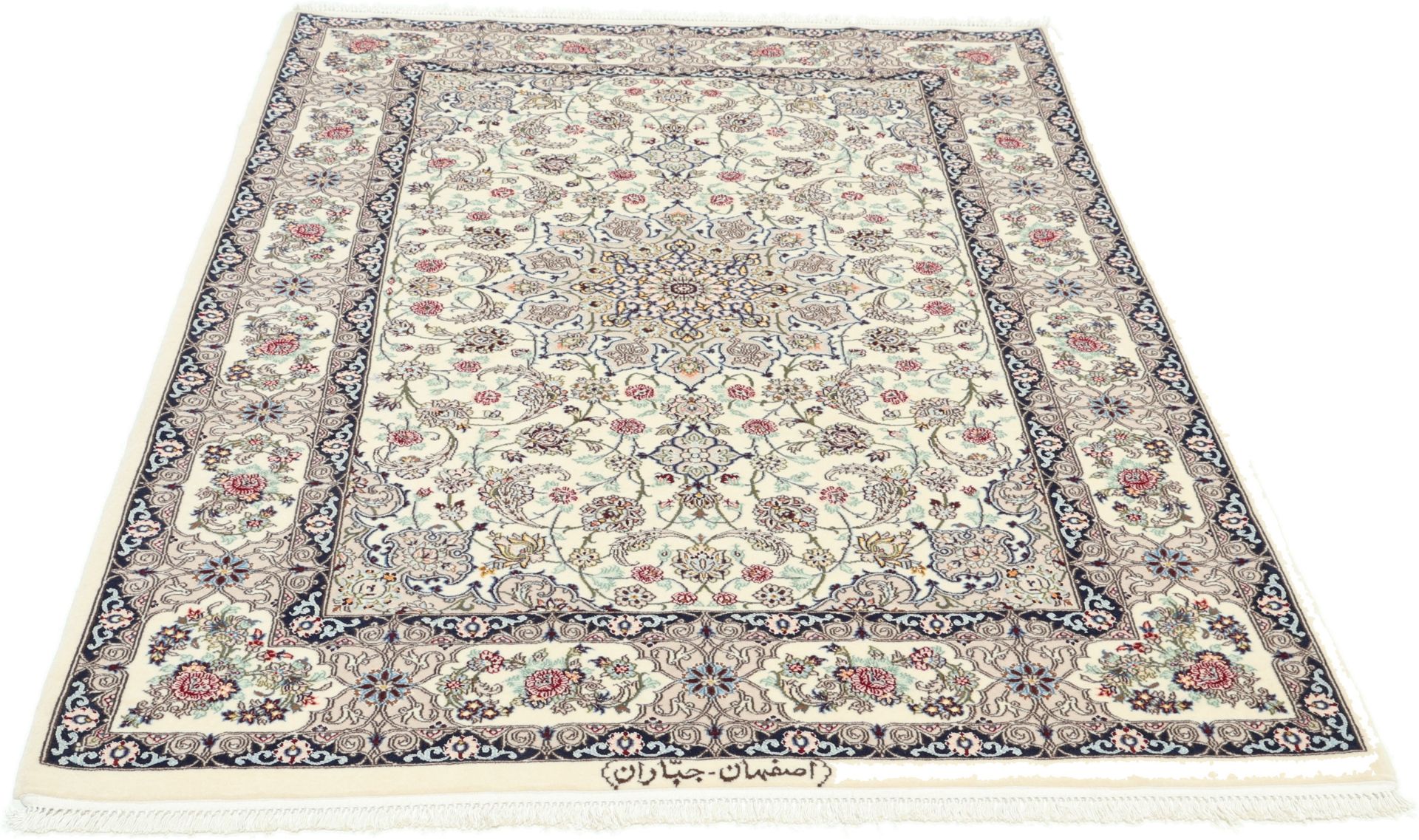 Isfahan Persian Rug 113 × 173 cm in Wool & Silk, hand-knotted - Image 7