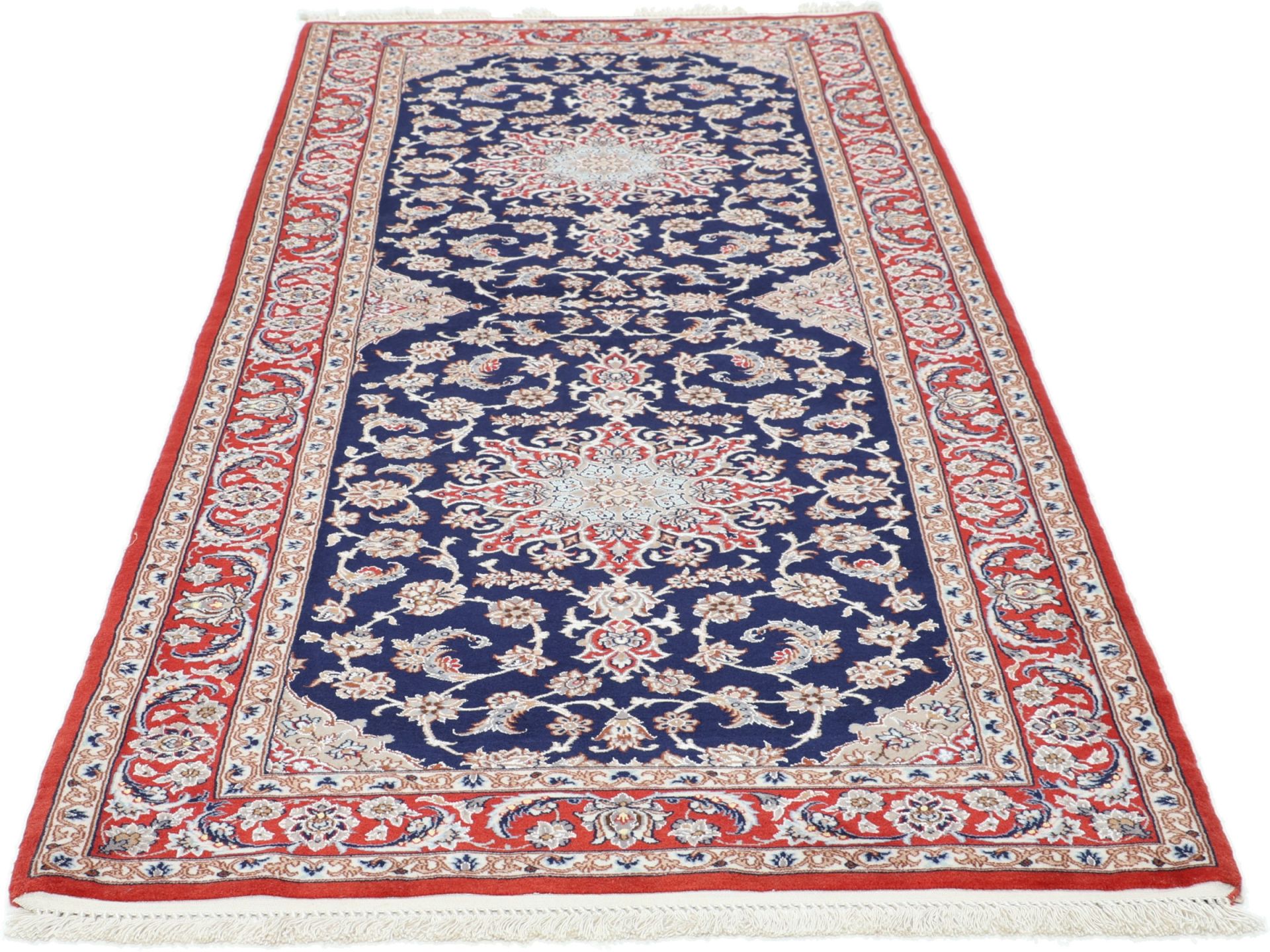 Alternative view of Isfahan Persian Rug 85 × 217 cm in Wool & Silk, hand-knotted