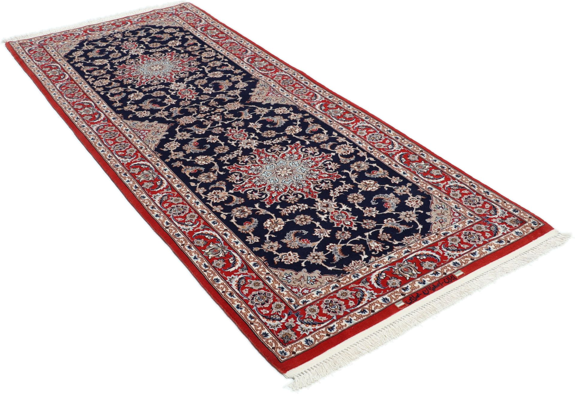 Isfahan Persian Rug 85 × 217 cm in Wool & Silk, hand-knotted - Image 4