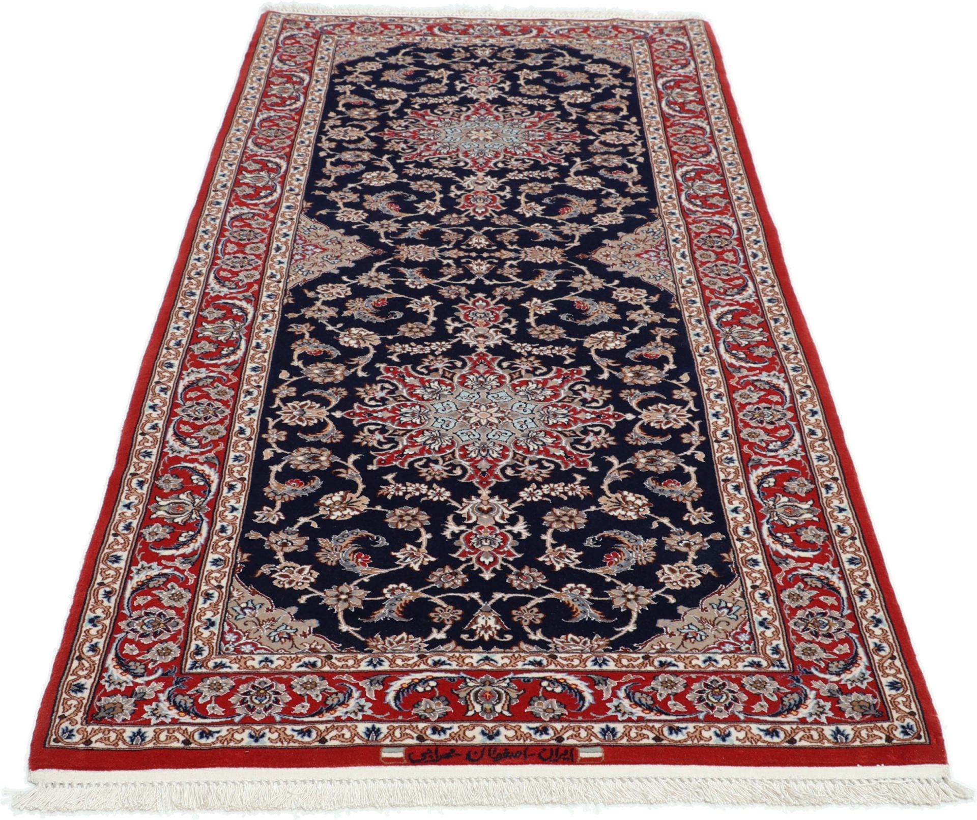 Isfahan Persian Rug 85 × 217 cm in Wool & Silk, hand-knotted - Image 5