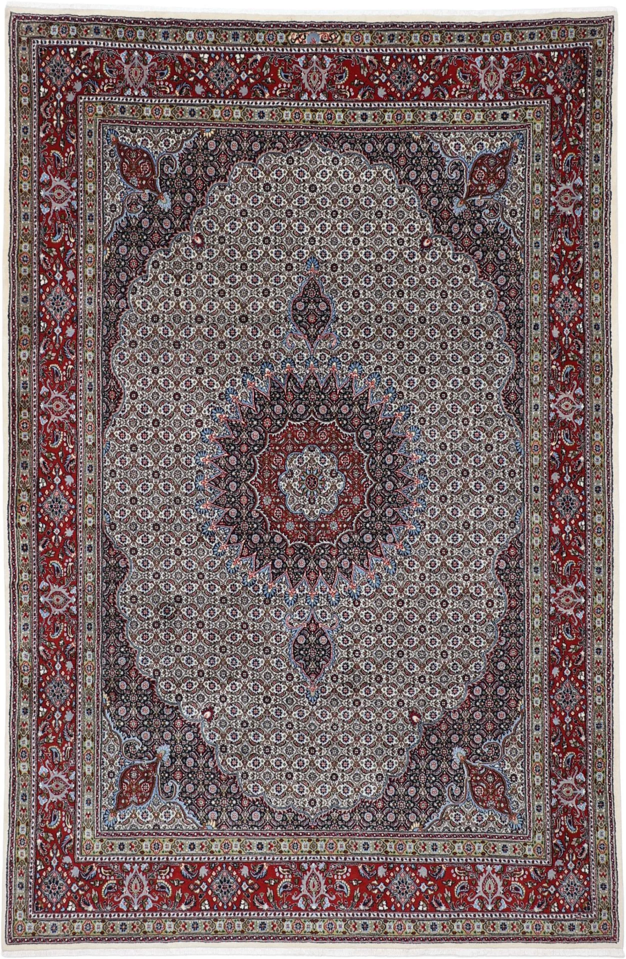 Hand-Knotted Moud Persian Rug, 200 × 303 cm, Wool & Silk