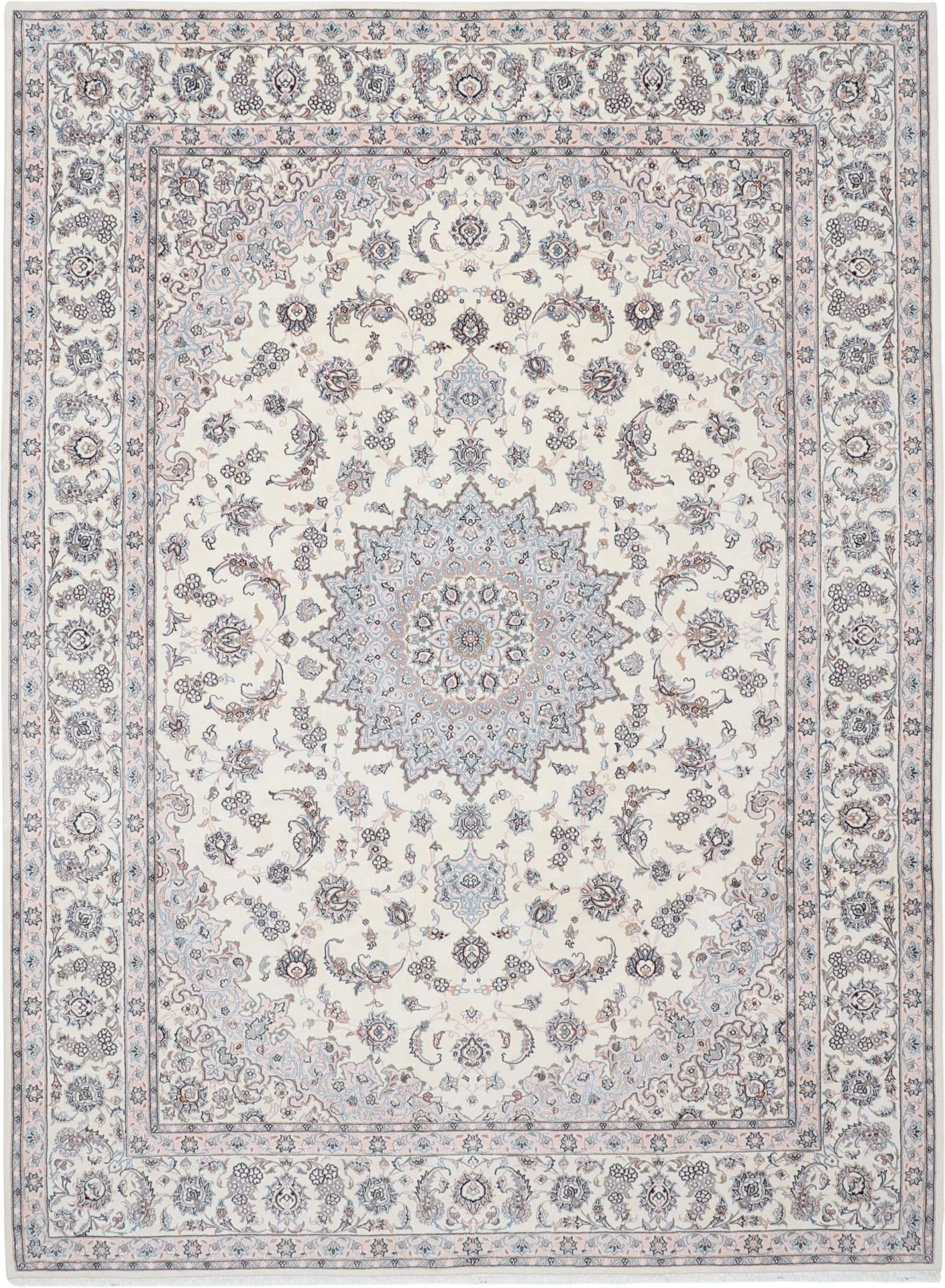 Hand-Knotted Nain Persian Rug, 253 × 345 cm, Wool & Silk