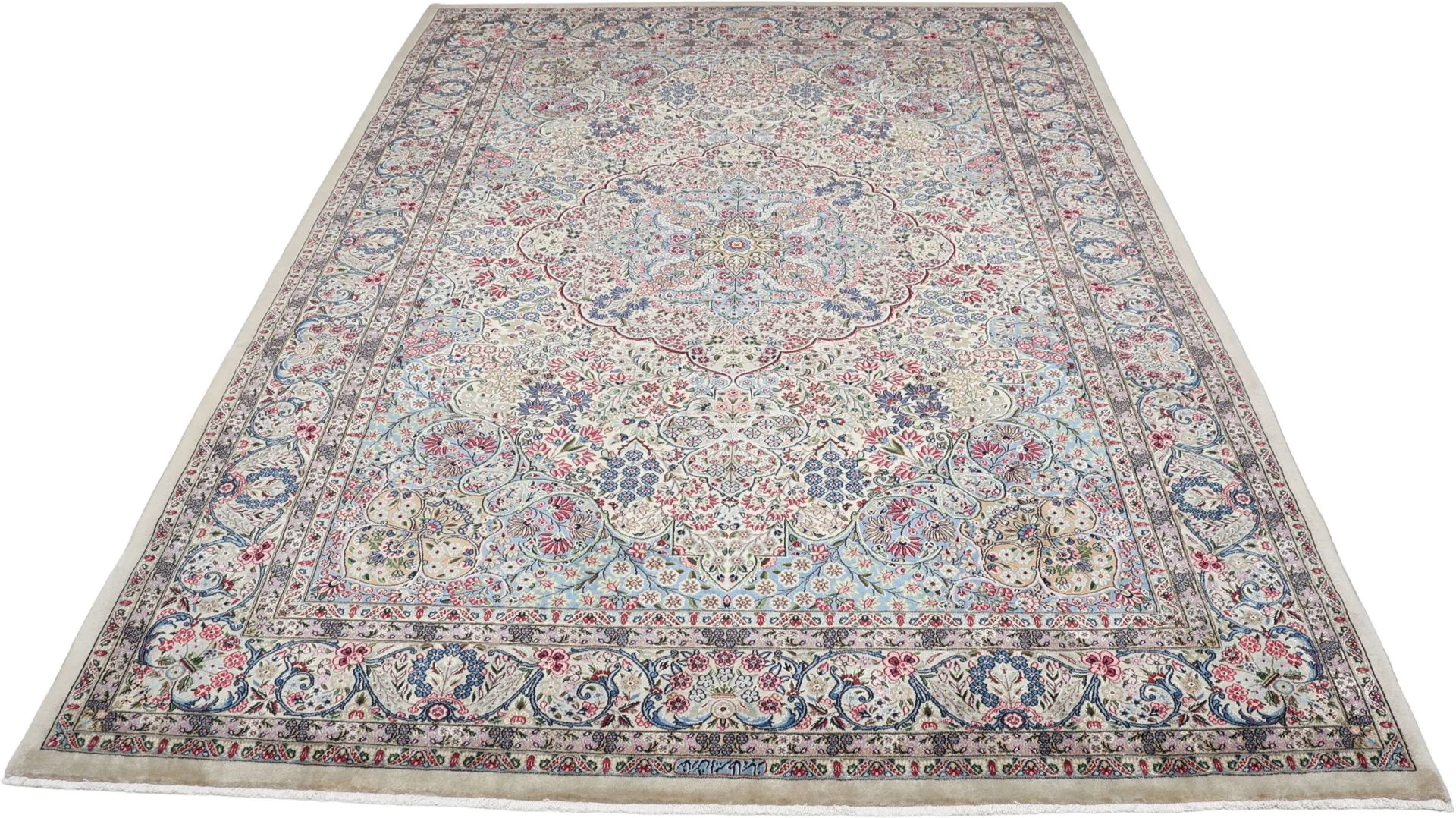 Alternative view of Wool & Silk Kerman Persian Rug 247 × 355 cm, hand-knotted
