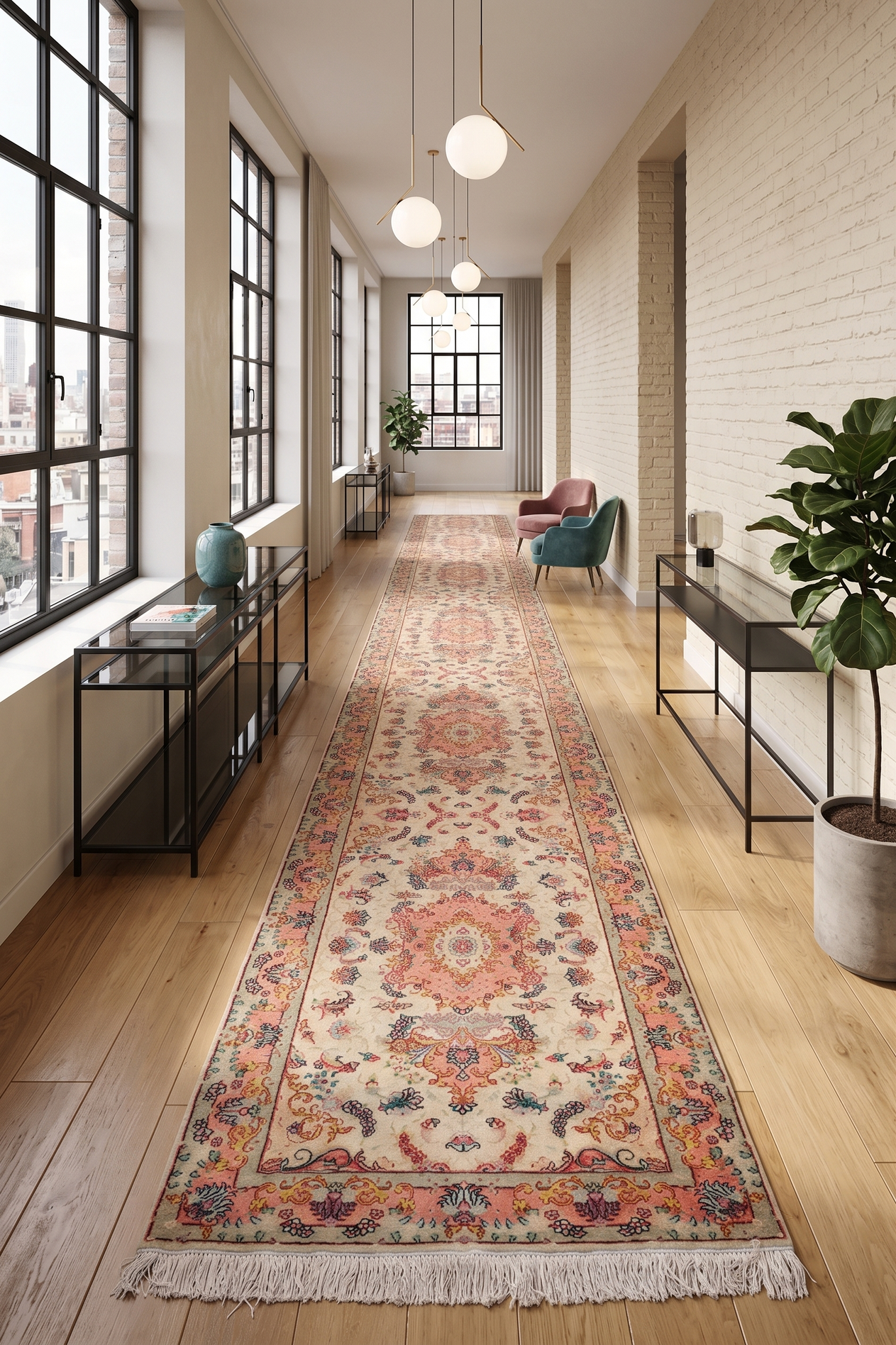 Alternative view of Tabriz Persian Rug 680 × 85 cm in Wool & Silk, hand-knotted