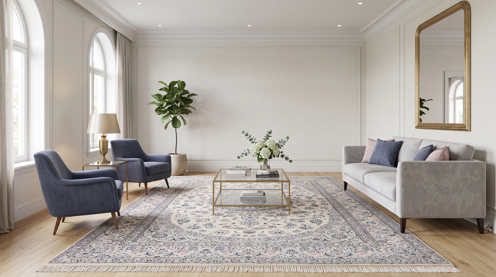 Alternative view of Wool & Silk Nain Persian Rug 344 × 248 cm, hand-knotted