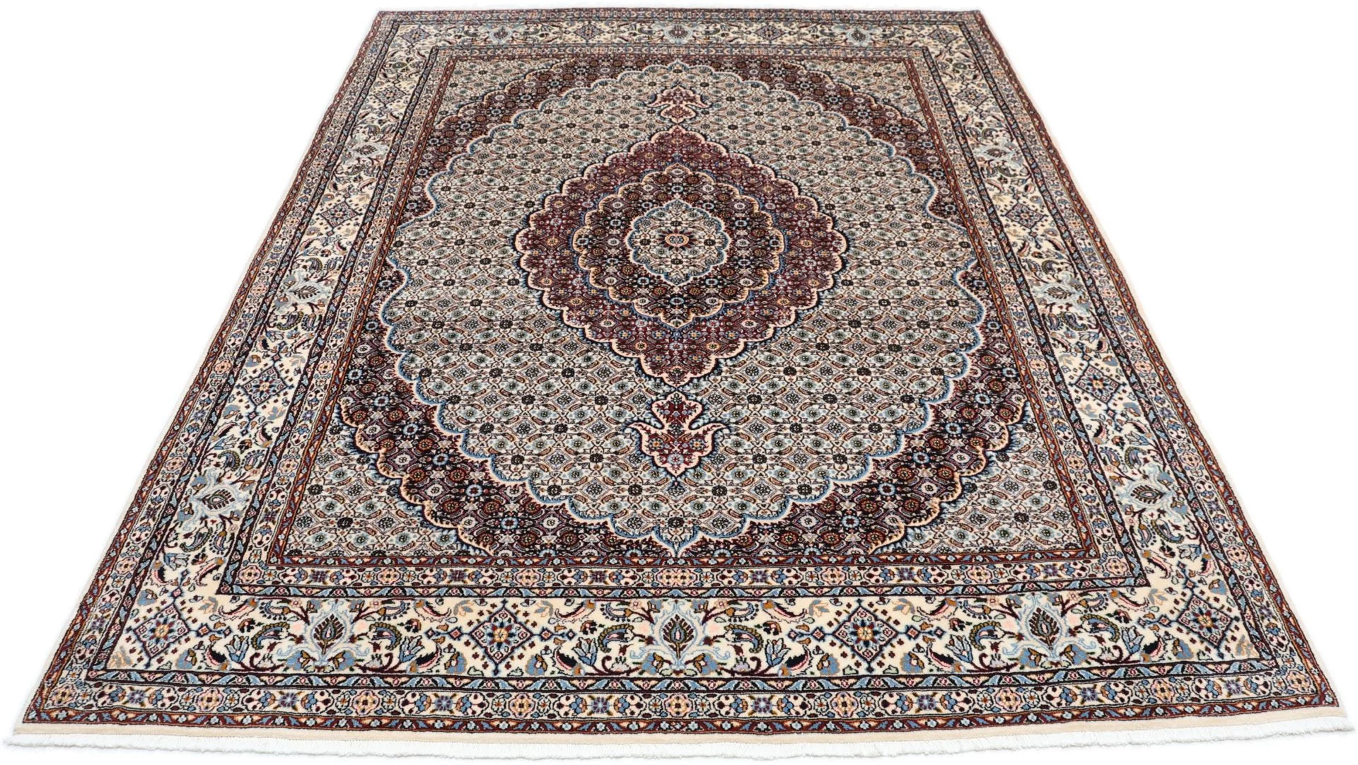 Hand-Knotted Moud Persian Rug, 195 × 255 cm, Wool - Image 8