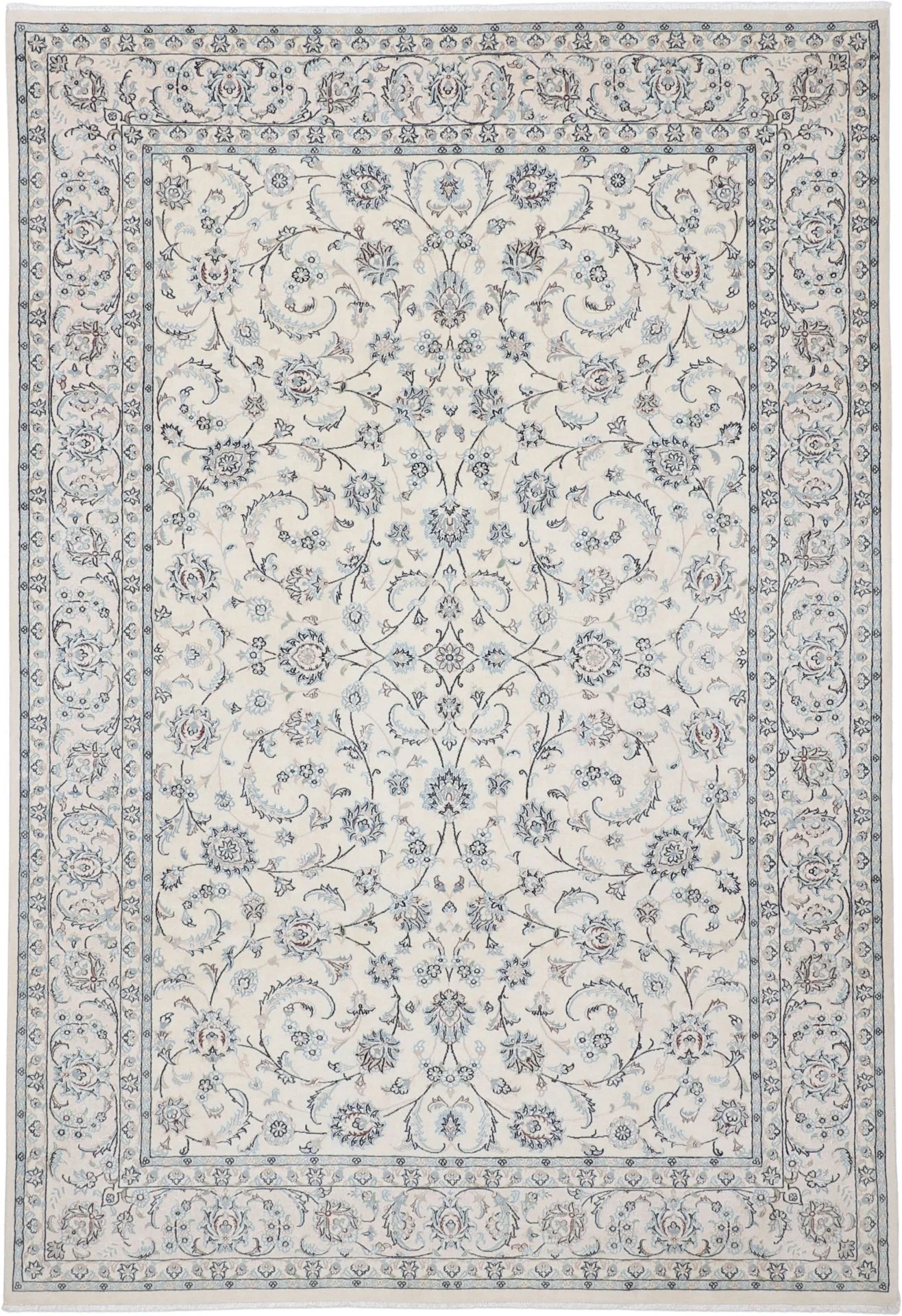Hand-Knotted Nain Persian Rug, 202 × 295 cm, Wool & Silk
