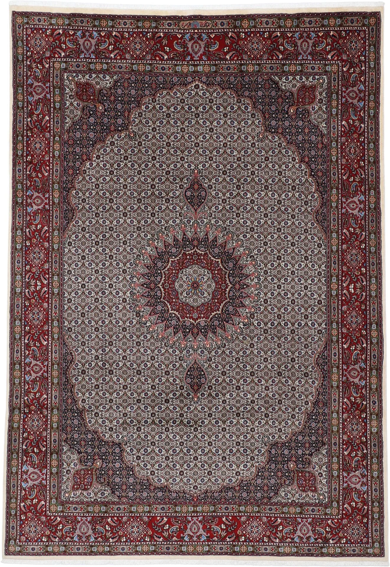 Hand-Knotted Moud Persian Rug, 200 × 293 cm, Wool & Silk