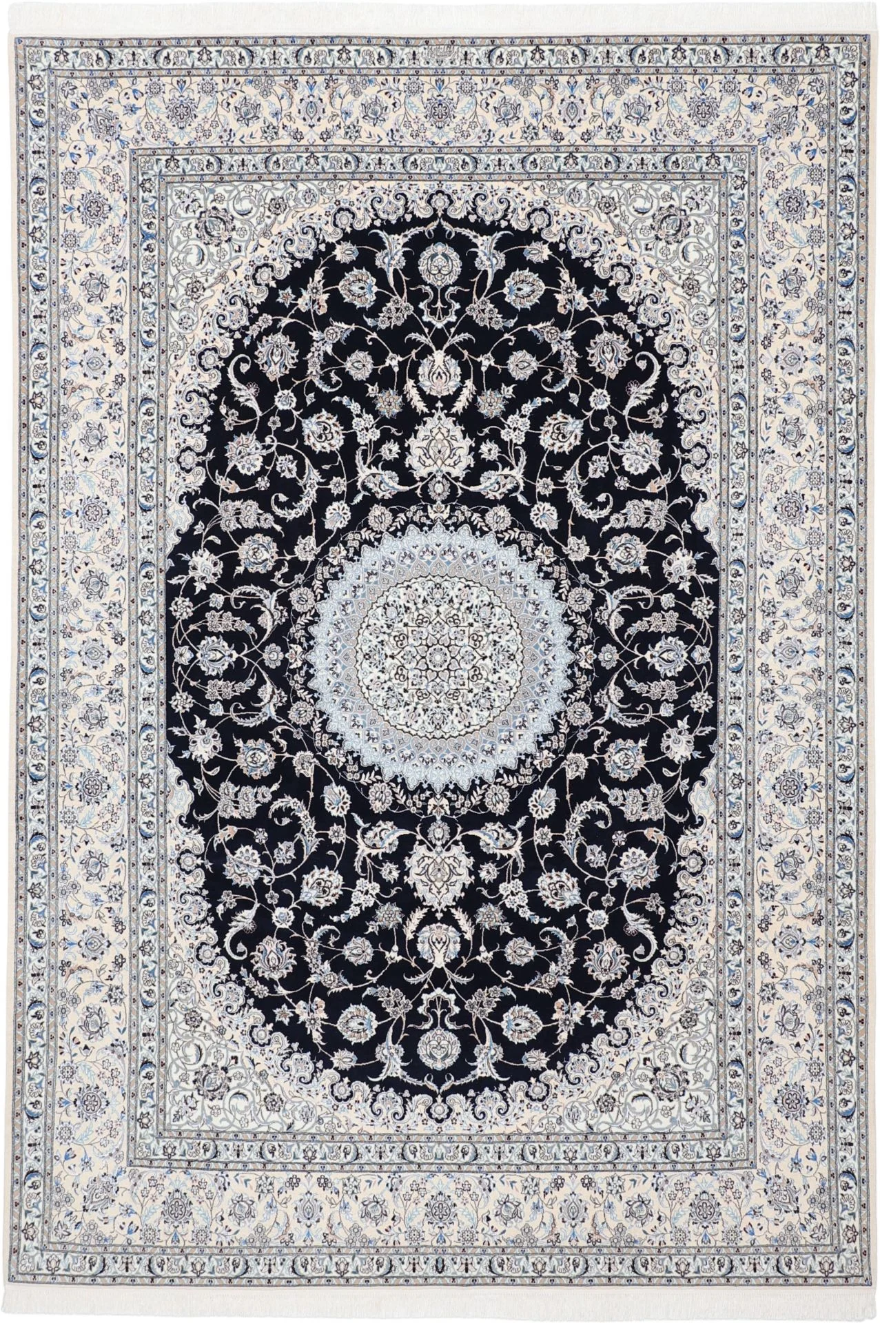 Hand-Knotted Nain Persian Rug, 207 × 298 cm, Wool & Silk