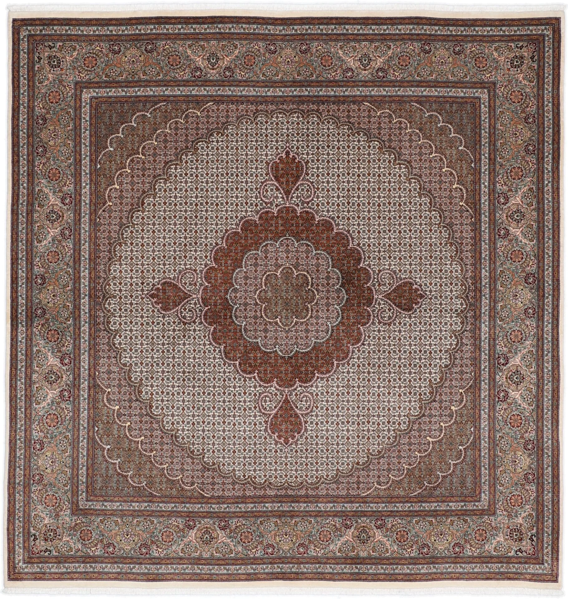 Hand-Knotted Tabriz Persian Rug, 203 × 210 cm, Wool & Silk