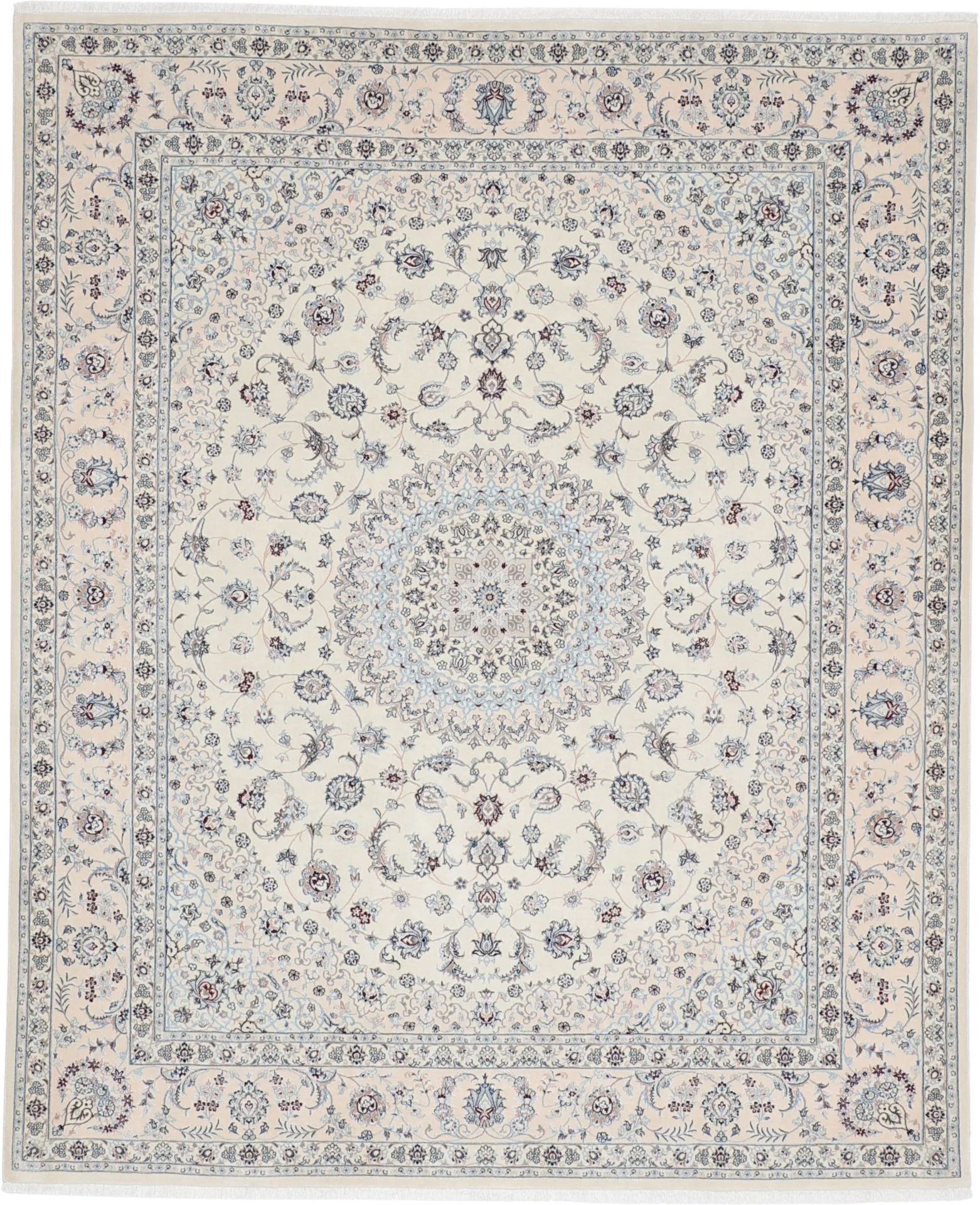 Hand-Knotted Nain Persian Rug, 198 × 243 cm, Wool & Silk